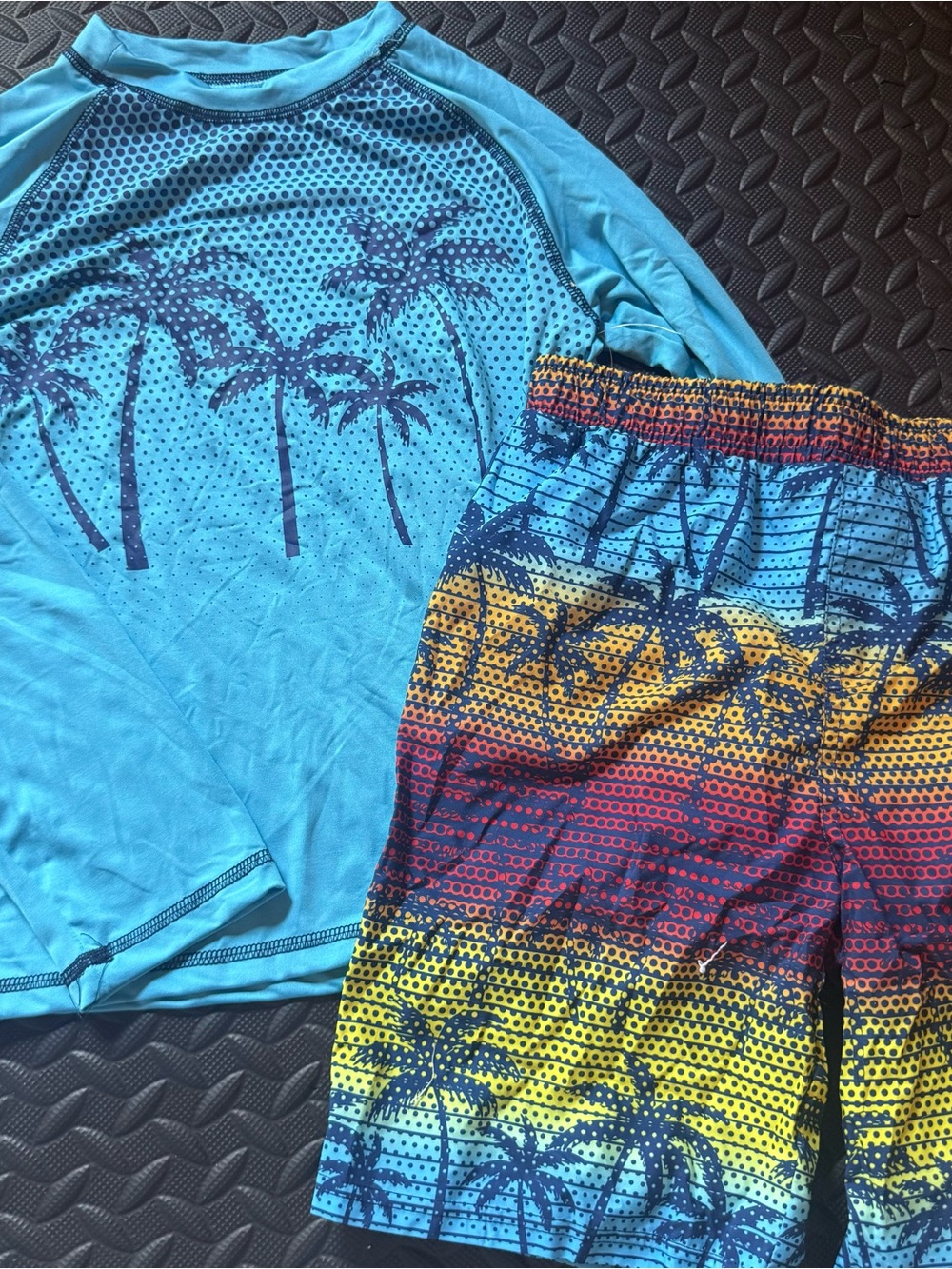 Big Chill Turquoise Palm-Print Swim Shorts with Multicolor Stripe